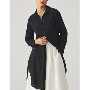 Anthropologie Maeve Textured Stripe Longline Shirt Black Large